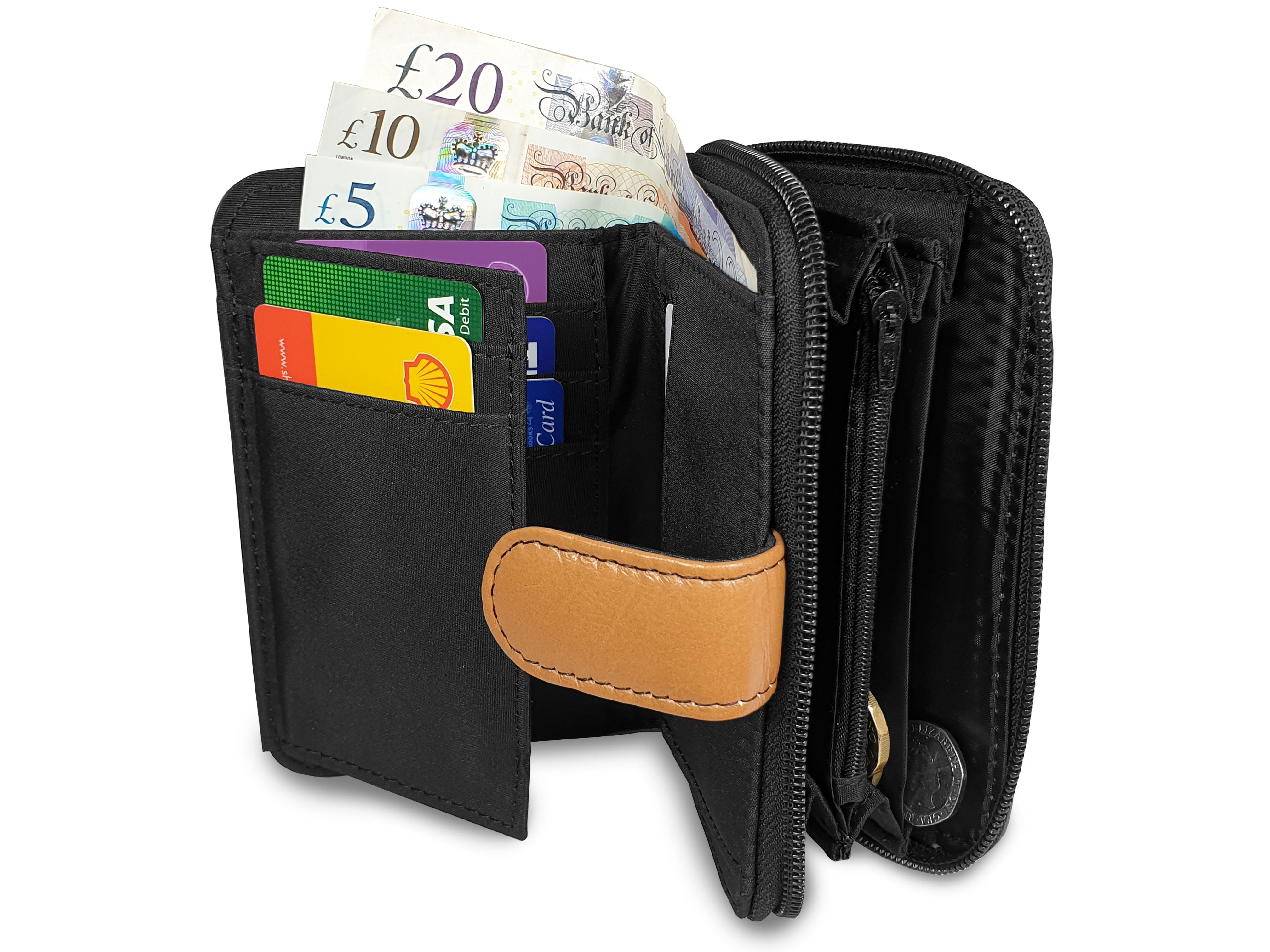 Ricco RFID Blocking Small Leather Card Holder Zipper Pocket Purse Bill